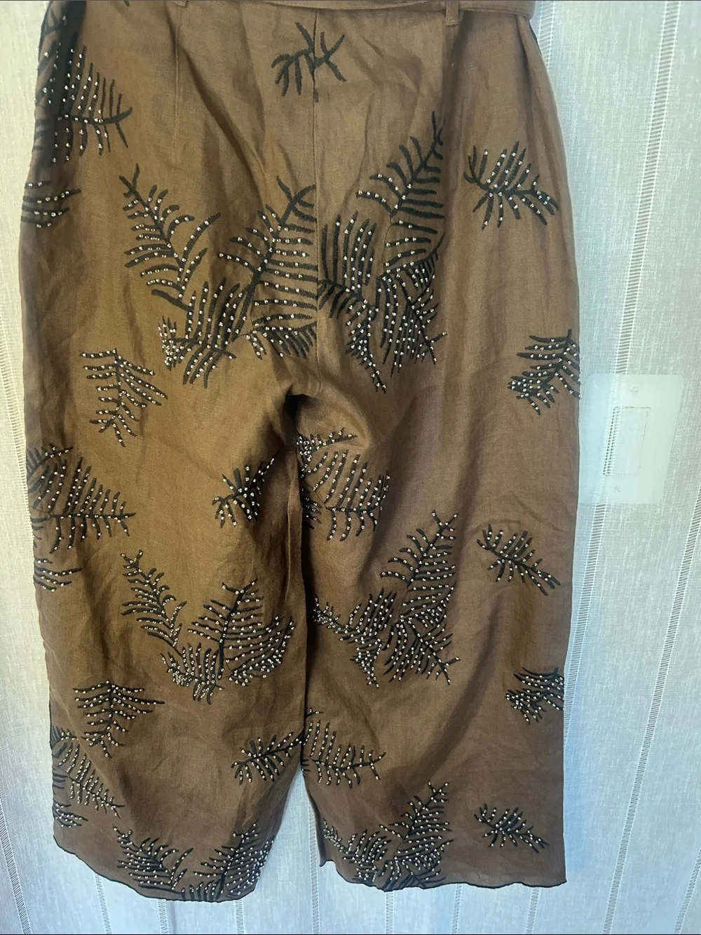 ZARA Brown Embellished Paperbag Waist Wide-Leg Pants